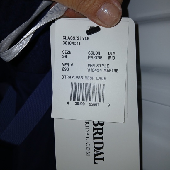 David’s Bridal Mini Dress Strapless Empire Waist Lace Satin Marine Blue W 26 NWT - Picture 3 of 4
